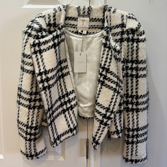 Ted Baker Black and White Plaid Cropped Jacket - Picture 7 of 11